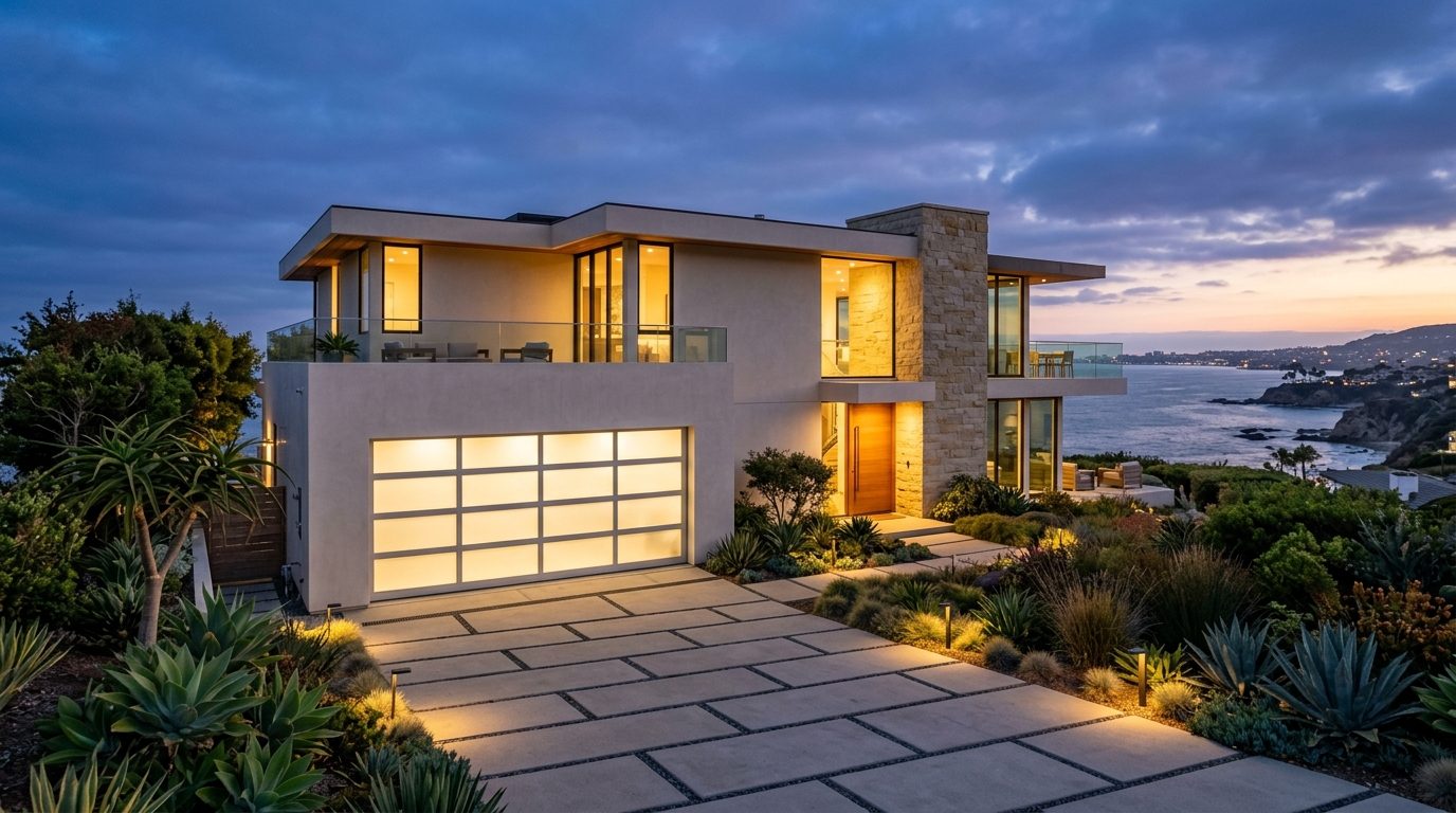 Siddiqui Local Garage Door Exterior Closed Garage Door at Twilight